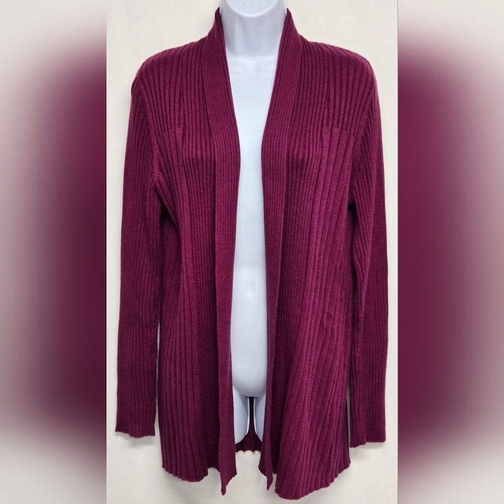 Croft & Barrow M Open Front Cardigan Sweater Ribbed Longer Length Long Sleeve